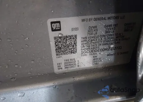 2024 Chevrolet Silverado 1500 4Wd Short Bed Lt из США, поврежденный, VIN 1GCUDDED3RZ112731